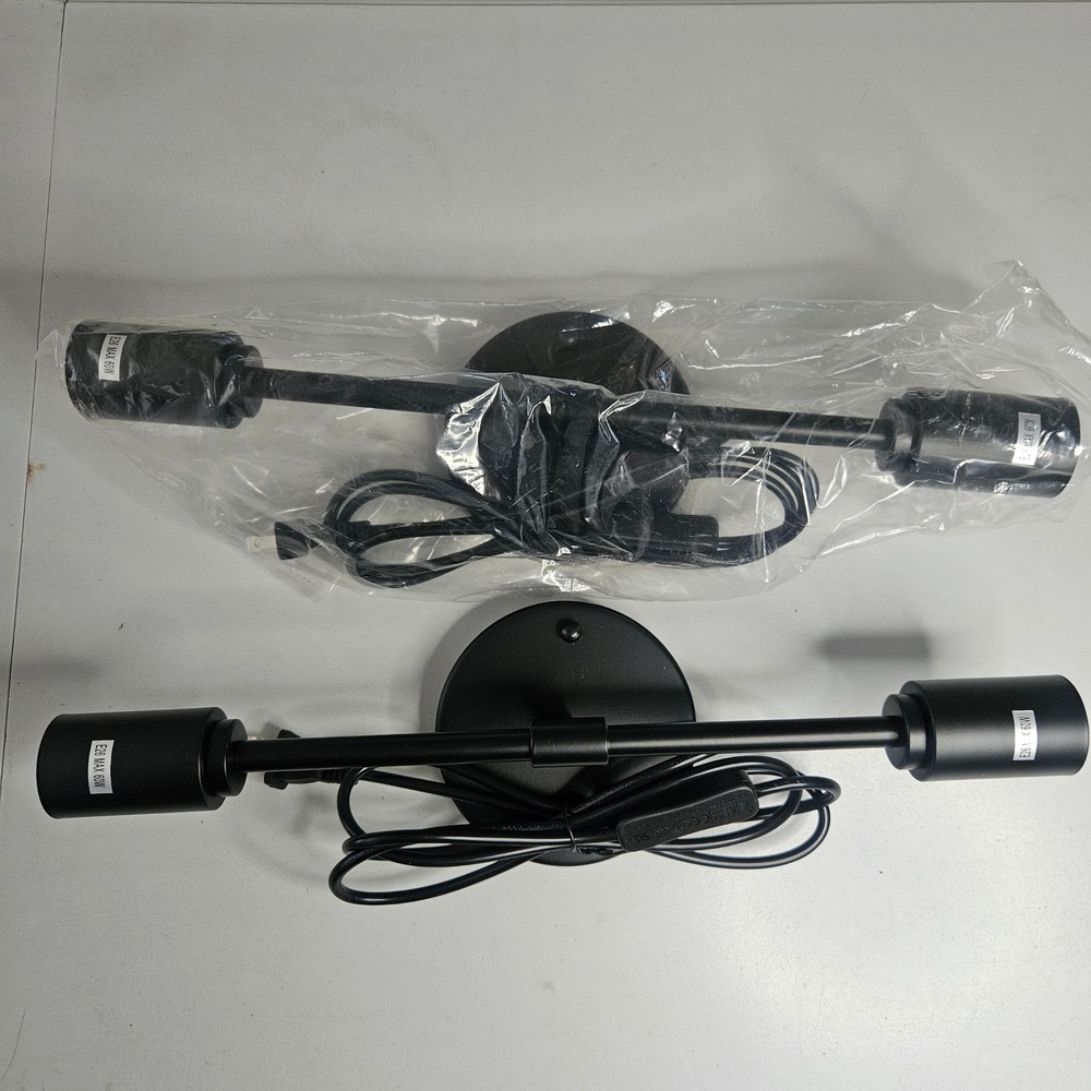 Modern Industrial Wall Sconce Matte‎ Black Set of 2 Plug-In Light Fixture Vanity